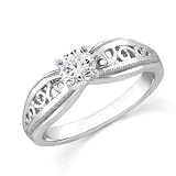 0.25 Carat Antique Style Diamond Solitaire Engagement Ring on 10K White Gold