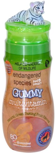 Endangered Species By Sud Smart Gummy Multivitamin Plus Immunity C, White Tiger, 80-Count