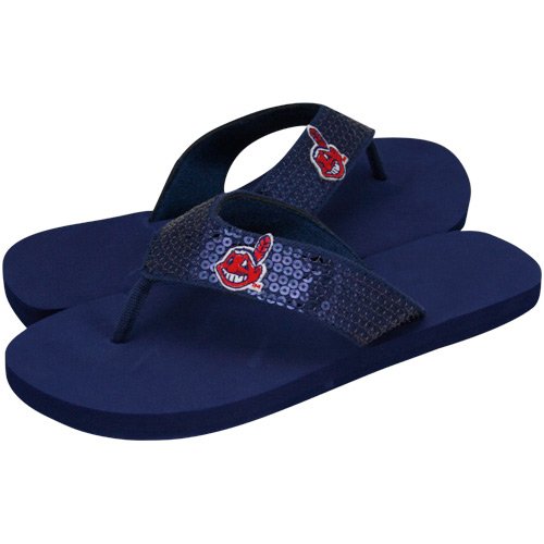 Cleveland Indians Navy Blue Sequin Strap Flip Flops (9/10)