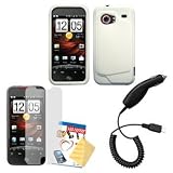 White Silicone Case / Skin / Cover, LCD Screen Guard / Protector & Car Charger for HTC Droid Incredible ADR6300