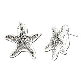14K White Gold Black and White Diamond Starfish Earrings