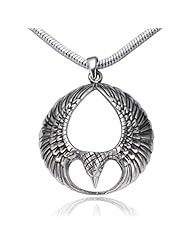Chuvora .925 Sterling Silver Detailed Spread Open Phoenix Wing Pendant with Rhodium Plated Chain Necklace w/ Lobster clasp 18" - Nickel Free