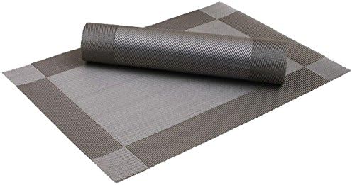 livingElife Heat-resistant PVC Placemats Woven Vinyl Non-slip Insulation Placemat Washable Set of 4 for Table - Grey