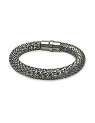 10MM Sterling Silver Italian Bracelets Beaded Style Black Rhodium Plated Magnet Lock Bracelet 7.5 Inches
