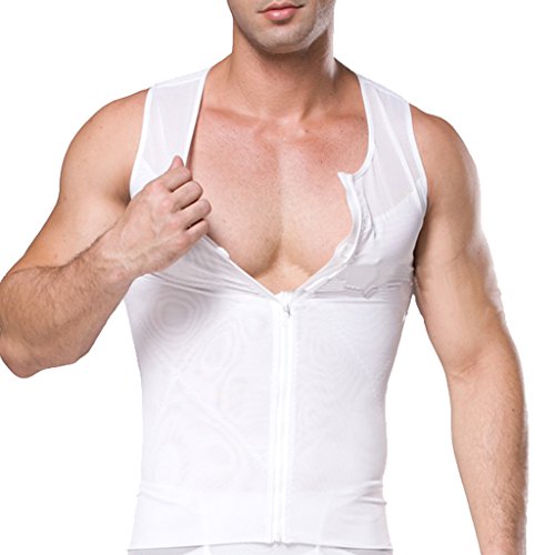 Tulucky Men's Slimming Body Shaper Tank Top Front Zipper Corset Vest(white,L)