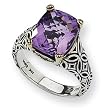 14k Yellow Antiqued 12x10 Amethyst Diamond Ring - Size 7