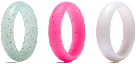 Camknn Women's Silicone Wedding Ring Bands -5mm Wide(2mm Thick)- Set of 3 for Women Glitter Flexible Comfort Sport Safety Ring (LightCyan Red White, 5)