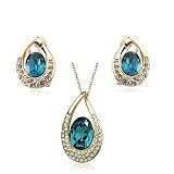 Carribean Blue Crystal Gold Plated Necklace Earrings Set Used Swarovski Crystals