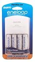 Sanyo Eneloop 4 Pack AA NiMH Pre-Charged Rechargable Batteries w/ Charger