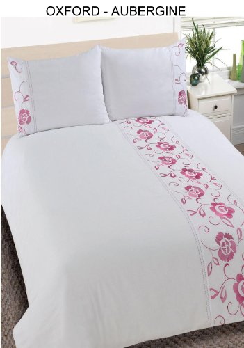 Matching Bedrooms Double Size Luxury Embroidered Duvet Cover and Pillowcase Set Aubergine