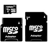 TOPRAM 16GB microSD microSDHC 16G Memory Card Class 6 with SD Adapter and m ....