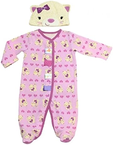 Taggies Kitty Cat Print Baby Girls Sleep N Play Footie and Hat Set by Taggies (6 months / 12-16 pounds)