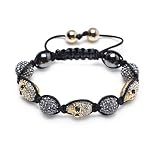Bling Jewelry Gold & Crystal Skull Hematite Gray Swarovski Shamballa Bracelet 12mm