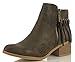 City Classified Women's Bean Faux Suede Fringe Stacked Heel Ankle Bootie