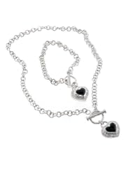 Sterling Silver with CZ Diamond-Like Accents Heart Necklace and Bracelet Set