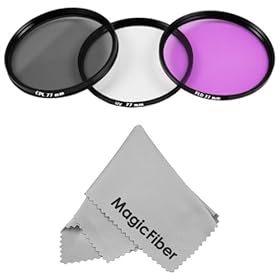 77MM Filter Kit (UV, Polarizer, Fluorescent) for Camera Lens with 77MM Filter Thread + Premium MagicFiber Microfiber Cleaning Cloth