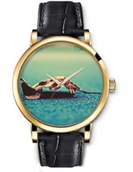 SPRAWL Aanalog Fashion Series Gold Ladies Watches of Genuine Black Leather Strap,Unique Wrist Watch for Women Girls Designed with withered leaf
