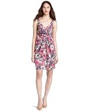 Suzi Chin Women's Rouched V Neck Dress