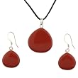 Red Jasper Briolette Pendant and Earrings Set - Pendant (22mm) - Earrings (15mm) - Adjustable Cord Necklace
