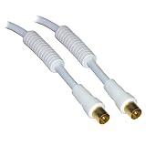 10M 10 Metre TV VCR Video Aerial Coaxial Fly Lead Cable Male to Male White - Gold with Ferrite Cores