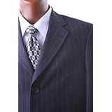 Men's Single Breasted 3 Button Navy Pinstripe Super 150's Wool Feel Vested Dress Suit