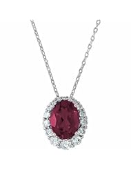 14K White Gold Oval Cut Rhodolite Garnet and Diamond Pendant -- LIFETIME WARRANTY
