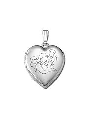 14k White Gold "Mom with Three Sons" Locket 3/4 inch x 3/4 inch in Solid 14K White Gold