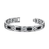 Modern Style Mens Stainless Steel Bracelet with Black Carbon Fiber Highlights