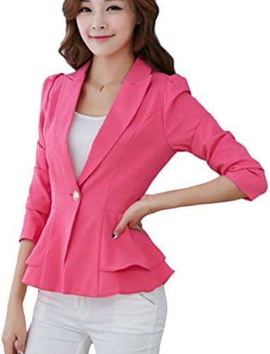 RainBox Women's Blazer Coat Long Sleeve V-Neck jackets Slim Lapel Office Blazer Medium, Rose Red