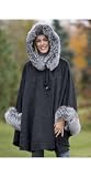 Women's Hooded Alpaca Cape with Silver Fox Fur Trim
