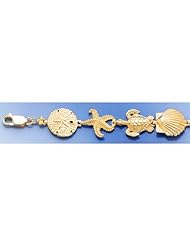 Gold Nautical Braclt Bracelet Sanddollar,starfish,turtle & Shell Bracelet High Polish&