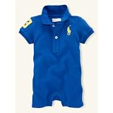 ラルフローレン　Ralph Lauren ベビー服　半袖　ショートオール　ロンパース　ビッグポニー　BIGPONY (9M, ブルー)