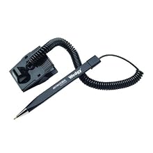 MMF Industries Wedgy Anti-Microbial Cord Pens with Clip-on, Blue Ink, 12 Pens per Box (28208)