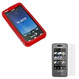 Red Flexible Soft Silicone Skin Case + Clear Reusable LCD Screen Protector for Sprint Samsung SPH-M800 Instinct Cell Phone