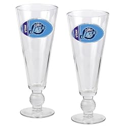 Utah Jazz NBA 2pc Pilsner Glass Set with Basketball on stem - Oval Logo by Great American Products
