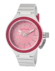 Activa By Invicta Womens AA301-022 Pink Dial Silver Tone Polyurethane Watch