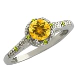 0.48 Ct Round Yellow Citrine and Canary Diamond 18k White Gold Ring