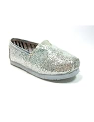 New Little Toddler Girls Silver Glitter Slip on Designer Inspired Shoes