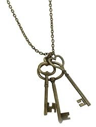 Glam Naturale Brass Skeleton Keys Necklace -Recycled Brass - Long 30" Chain