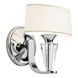 Kichler Lighting 42028CH Crystal Persuasion 1-Light Wall Sconce, Chrome and White Linen Fabric Shades with Satin-Etched Glass Diffusers