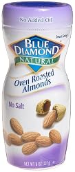 Blue Diamond Almonds Natural Oven Roasted No Salt, 8-Ounce Jars (Pack of 6)