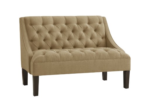Skyline Furniture Tufted Swoop Arm Settee in Linen Sandstone On Sale