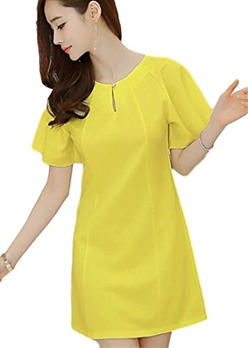 らいぞう 2016 ワンピース イエロー ( 黄色 ティアドロップ ) フレアスリーブ 半袖 かわいい スカート パーティー お呼ばれ 人気 S M L XL XXL 黄色