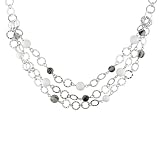 Sterling Silver Round Faceted White Agate and Rutilated Quartz Gemstones Necklace