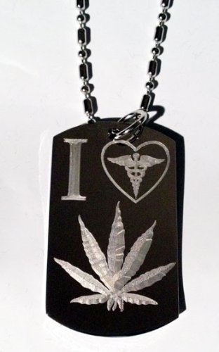 Novelty Weed POT Leaf Ganja Marijuana I Love Medical Logo - Military Dog Tag Luggage Tag Key Chain Metal Chain Necklace
