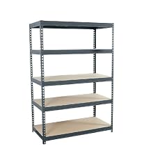 Sandusky Lee CR4824 Gray Steel Boltless Rivet Particle Board Shelving, 72" Height x 48" Width x 24" Depth, 5 Shelves