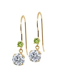 1.14 Ct Round G/H Diamond Green Peridot 14K Yellow Gold Earrings