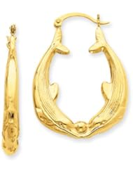 Kissing Dolphins Hoop Earrings in 14 Karat Yellow Gold