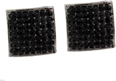 POPLife Mens Black Finished 12mm Micro Pave Square Lab Screw Back Stud Earrings 2