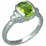 2.00 Carats Oval Shape Genuine Peridot Sterling Silver Ring